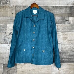 Christopher‎ & Banks Women's Jacket Size S Teal Green Stretch Button Front Plaid